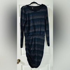 White House Black Market black/blue/silver sparkly Striped Long Sleeve Dress